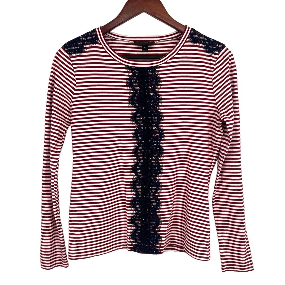J. Crew Womens Size Small LINEN BLEND Red Nautical Blouse Shirt Top Long Sleeve